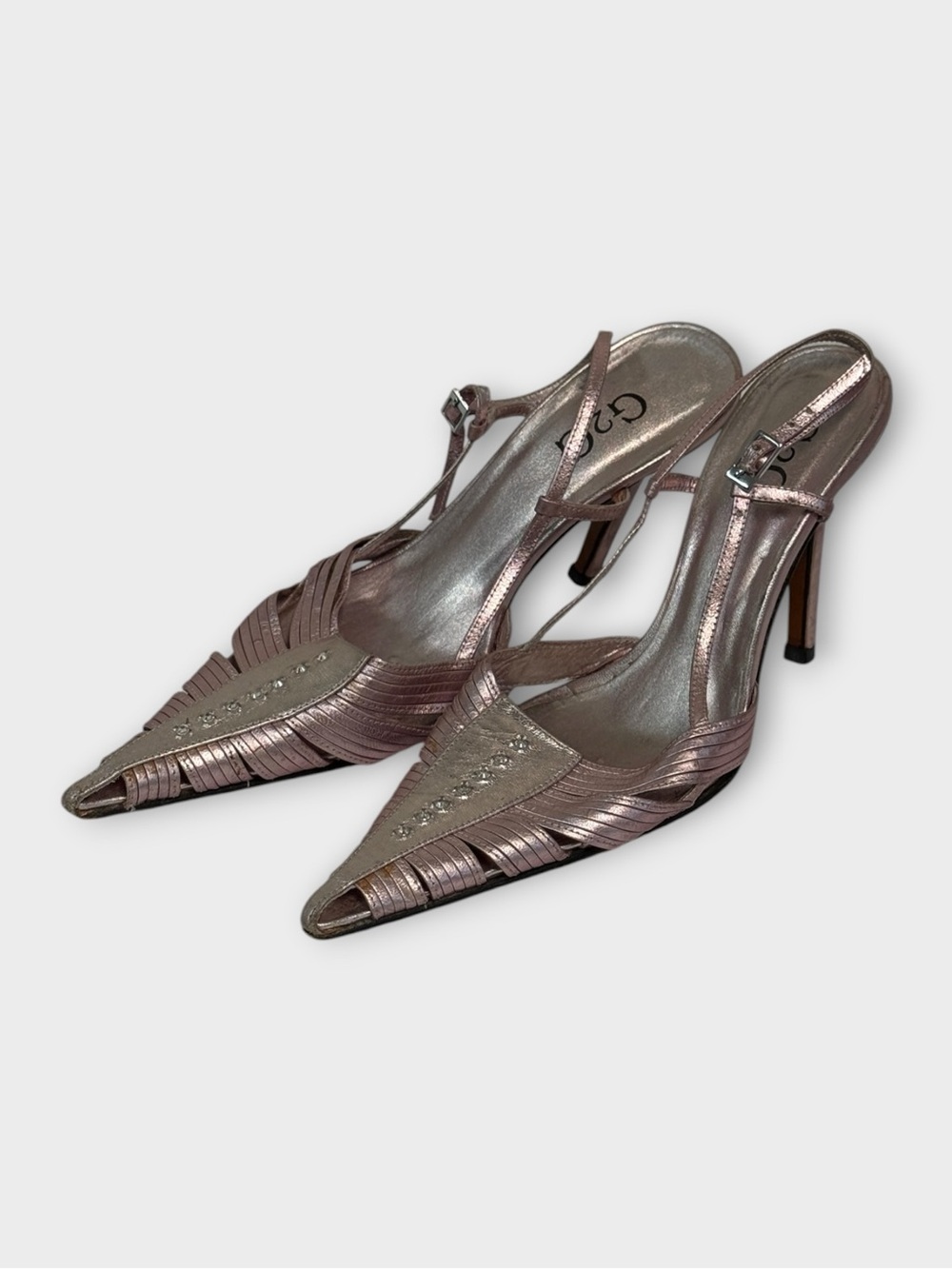 G2G Metallic Pink Woven Slingback Heels